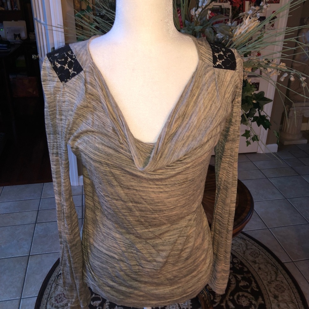 Burnout top with lace accents on shoulders